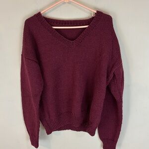 Handmade Maroon V-Neck Sweater Ribbed Hem
Neck and Cuffs